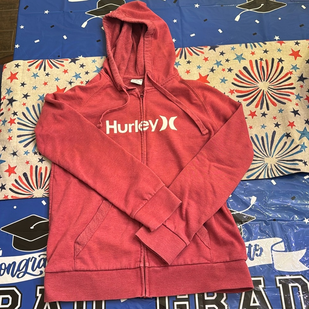 Hurley Womens Zip Up Hoodie Size Medium Red